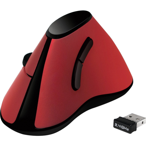LogiLink Ergonomic vertical mouse wireless 2.4 GHz red - Vertical mouse - Optisch - 5 knoppen - Rood