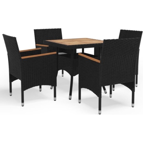 vidaXL-5-delige-Tuinset-poly-rattan-en-acaciahout-zwart
