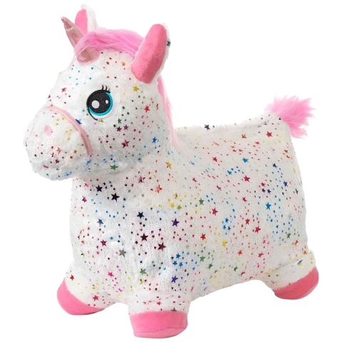 Krea Springend dier - Hop & Bounce pluche Unicorn m. Roze Haar - Krea - OneSize - Motoriek speelgoed