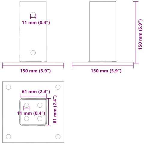 VidaXL Spokkels vierkant 4 st 61x61 mm gepoedercoat staal antraciet