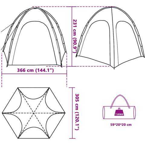 VidaXL Zwembad tent met dak azure blauw 366 x 305 x 231 cm