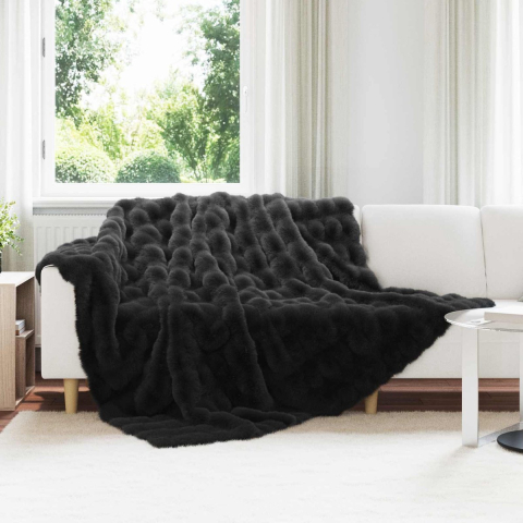 VidaXL Antislip deken van imitatie konijnenbont olite zwart polyester