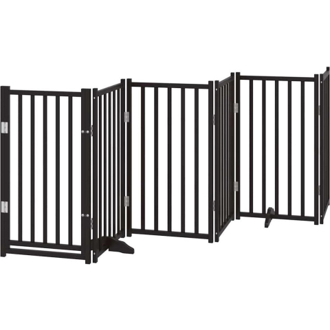 VidaXL Hondenhek inklapbaar 6 panelen 300 cm massief vurenhout zwart