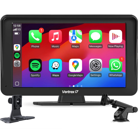 Vertrex Slimme Auto Display - Scherm Compatibel met Carplay en Android Auto - Car Play - Draadloos - 7-Inch - Touchscreen - Zwart