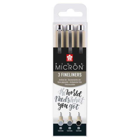Sakura pigma micron 05 fineliner set | 3 pennen, zwart & grijs