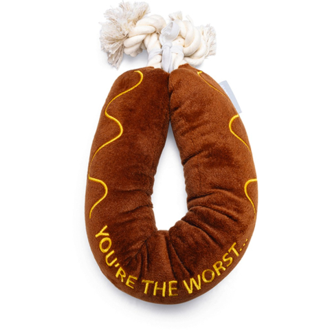 Beeztees bbq worst + touw - hondenspeelgoed - pluche - bruin - 60x7x7 cm