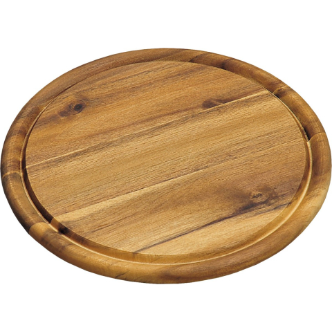 Kesper broodplank/serveerplank/snijplank - rond - met sapgroef - dia 25 cm - acacia hout