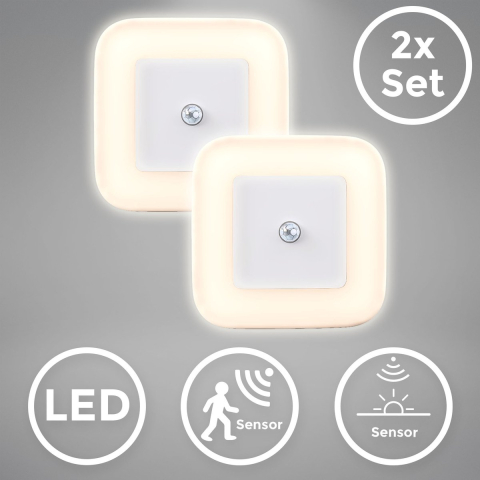 B.K.Licht - led stekkerlamp - set van 2 - nachtlampje met bewegingssensor - met stopcontact - wit