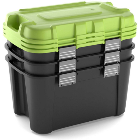 Keter totem opbergbox - 3x80l - 79,5x39,5x37,1cm - zwart/groen