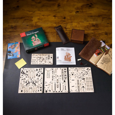 Ugears 3d modelbouw - houten draak - mechanisch bouwpakket hout - educatief speelgoed