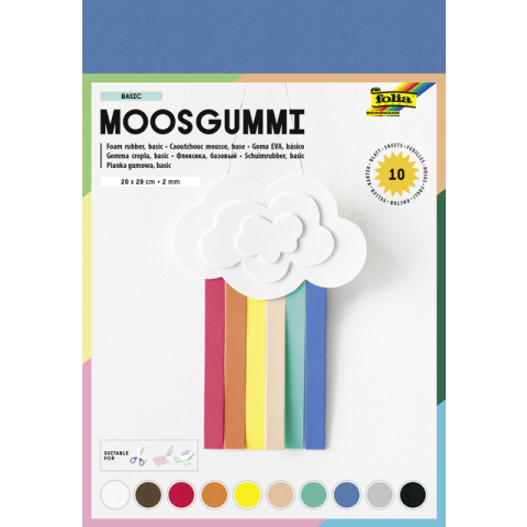Folia mosgummi pak van 10 blad in 10 geassorteerde kleuren