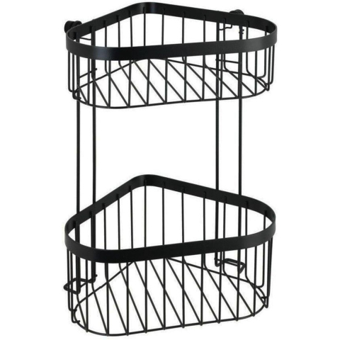 Wenko doucherek hoek 2-laags classic plus black mat zwart 24x33cm - douchemand