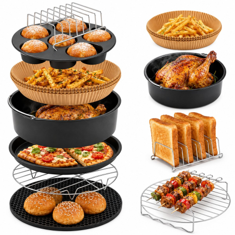 Airfryer Accessoires Complete Set - Ø 20 CM - 8 delig - Vivid Green