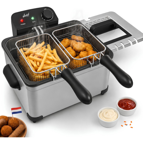 Frituurpan - 5 Liter - 3 Manden - Kijkvenster - Friteuse - Koude Zone - RVS - Vivid Green