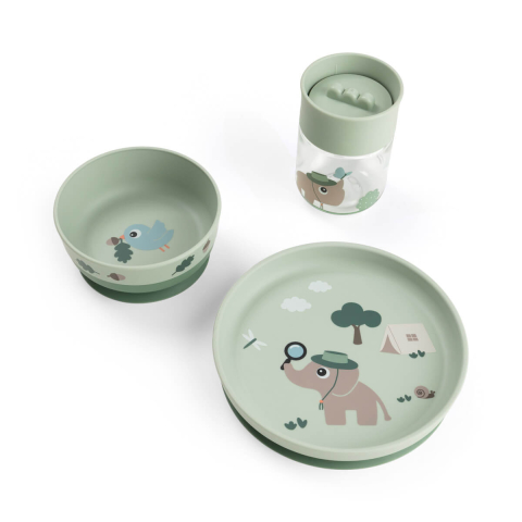 Done by Deer - Foodie dinner set with 360° cup Tiny trails - Green