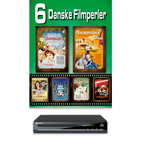 6 Danske Filmperler & Denver DVD maskine - (DVD)