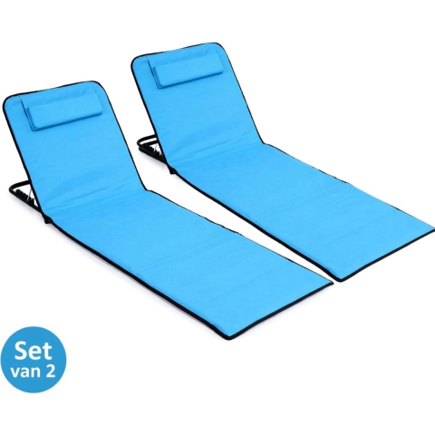Ceruzo Strandmat Set 2 – Verstelbare Rugleuning – Opvouwbaar – Aqua Blauw