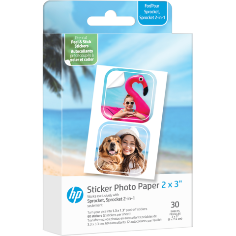 HP - Zink Paper Sprocket Luna 30-pack 2x3" Pre-cut 1.3x1.3 sticker (HPIZ2X330C)