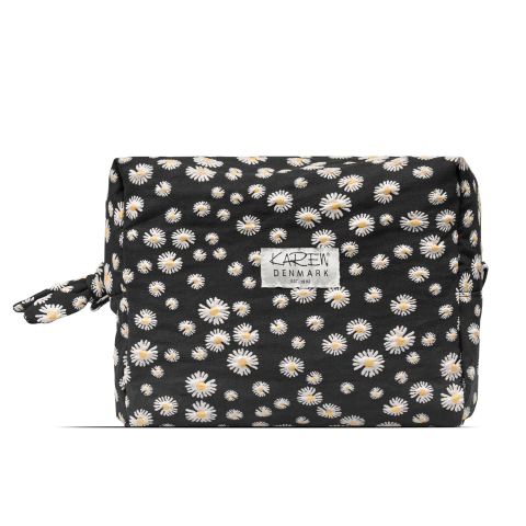 Karen - Large toiletry bag with embroidered daisies - Black - Large