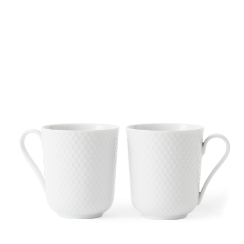 Lyngby Porcelæn - Rhombe Wit Mokken met Handvat - 33 cl - Set van 2