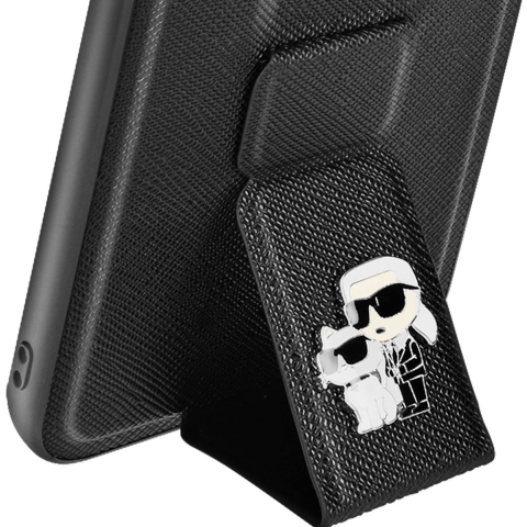 Karl Lagerfeld Gripstand Saffiano Karl&Choupette Pins case for Samsung Galaxy S23 FE - black