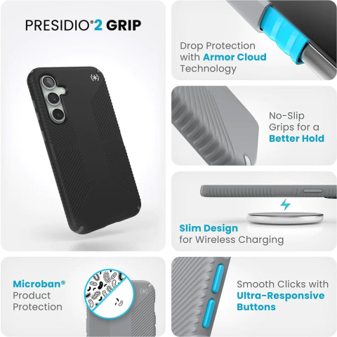 Speck Presidio2 Grip - Samsung Galaxy S23 FE Case - Black/Black/White