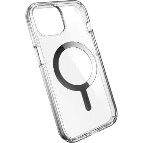 Speck Presidio Perfect-Clear MagSafe - iPhone 17e / 16e / 15 / 14 / 13 Case - Clear / Chrome Finish / Serene Silver