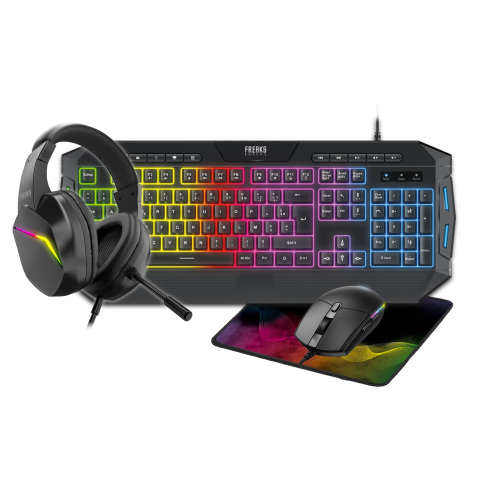 Freaks And Geeks - 4 in 1 Pack QWERTZ Keyboard+Mouse+Mousepad+Headset (RGB)