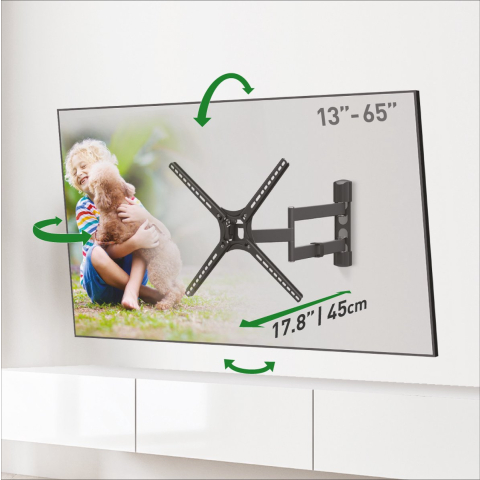 Barkan BM343LP mounting kit - full-motion - for LCD display/ curved LCD display - black - Max 36.2 kg - recommended for 65"
