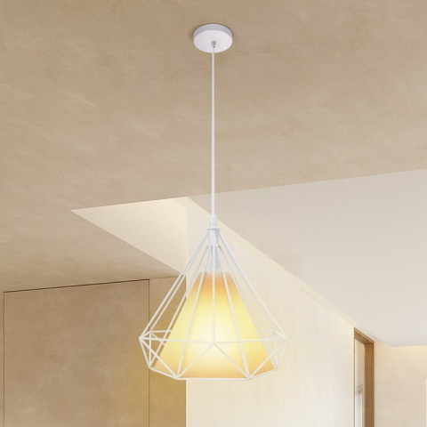 Aigostar hanglamp retro wit ijzeren frame met witte ophangdraad E27 (exclusief lamp)