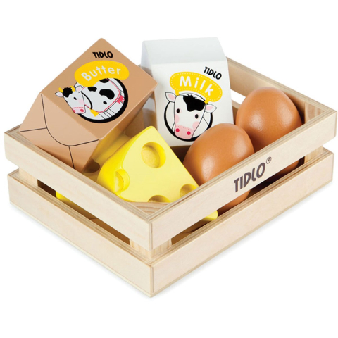 Tidlo Wooden Eggs and Milk in a crate