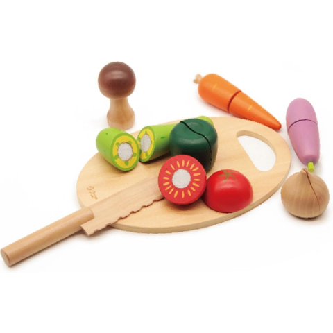 Classic World Wooden Cutting Vegetables with Knife and Cutting Board