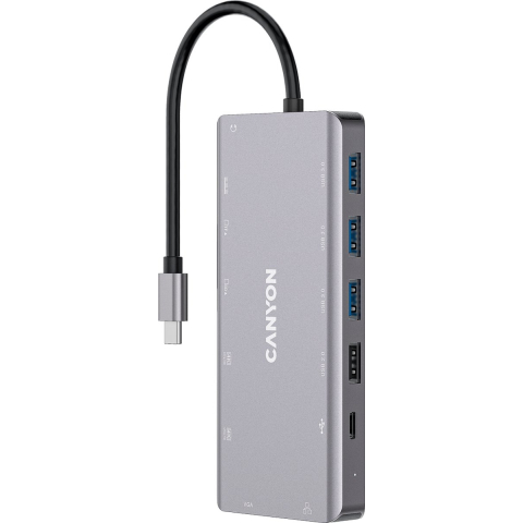 Canyon DS-12 13-in-1 USB-C hub 4K, Donkergrijs