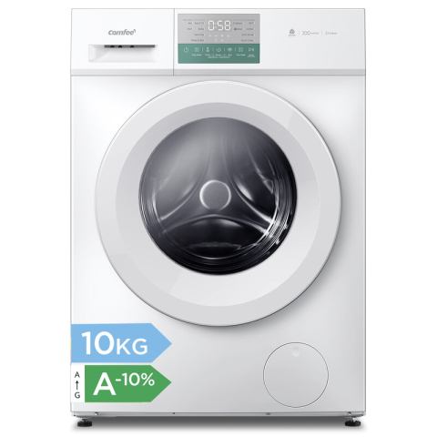 Comfee' vrijstaande wasmachine, 10 kg capaciteit, A-10% klasse, stoomfunctie, BLDC-motor, Woolmark-gecertificeerd, touchpaneel, wit - CFP03EW100W-HR [energieklasse A]