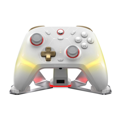 GameSir Cyclone 2 controller voor meerdere platforms met Mag-Res TMR-joysticks, rapportagefrequentie van 1000 Hz, Hall- en micro-2-in-1-triggerknoppen, RGB-verlichting en oplaadstation voor pc/Switch/iOS/Android (witte bundeluitvoering)