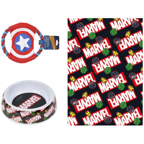 Avengers hondenset; voerbak, frisbee en deken