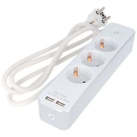 3-way socket outlet - Safety plug type F - 3x sockets 2x USB 1.5A - Wit