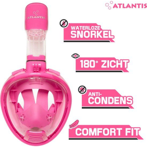 Atlantis 2.0 - Snorkelmasker - Full Face - 180 graden zicht - Roze - XS