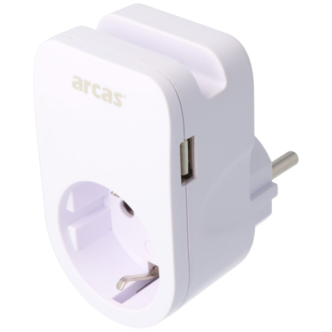 Schuko adapter plug - 1-way - 2x USB oplaadpunten - met mobiele telefoonhouder