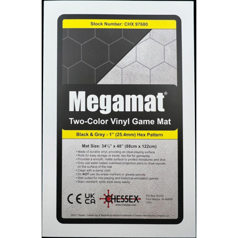 Reversible Megamat - Battle Mat (87,5x122cm, 1 inch hexes, black-grey)