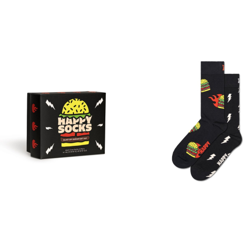 Happy socks Sokken 2P Blast Off Burger Socks Gift Set Zwart patroon Maat 41/46