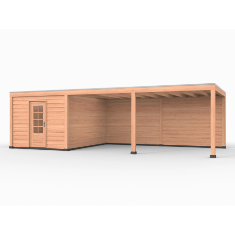 Douglas overkapping, 900 x 400, met achterwand en schuur, Westwood Elegant Plus