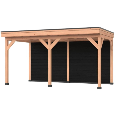 Douglas overkapping, 600 x 250, Met achterwand, Westwood Comfort Basic zwart