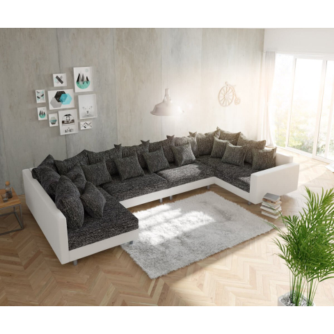 DELIFE Woonlandschap Clovis XL zwart wit met modulaire armleuning