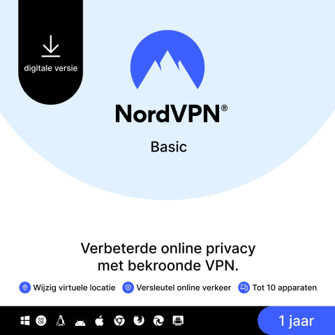 NordVPN Basic - 1 jaar - Premium VPN-service voor maximaal 10 apparaten
