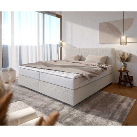 DELIFE Boxspringbed Dream-Well Bouclé crèmewit 200x200 cm met pocketveringmatras en Visco topper