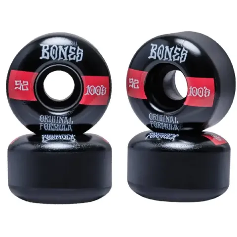 Skateboard Wielen Bones 100's V4 Wide 4-Pack (52mm - Rood/Zwart)