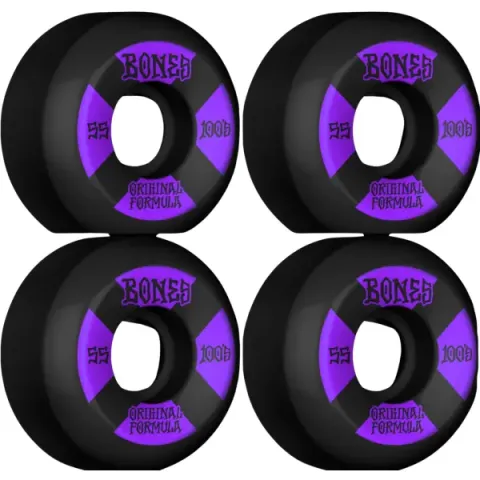 Skateboard Wielen Bones 100's OG Formula V5 4-Pack (55mm - Zwart/Paars)