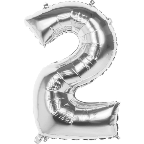 Boland - Folieballon '2' zilver (86 cm) 2 - Zilver - Cijfer ballon