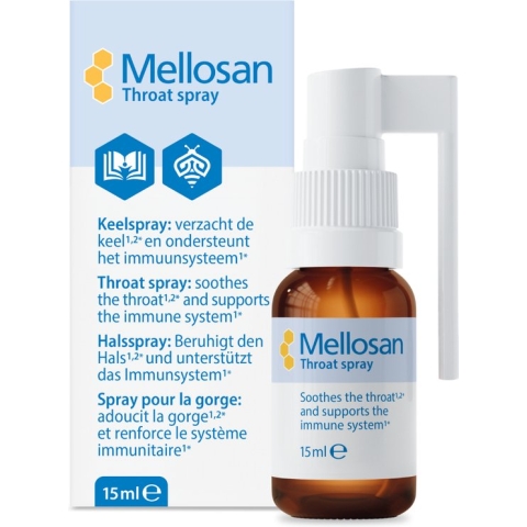 Mellosan Keelspray - Keelverzorging op basis van zuivere honing - met tijm, kamille en rode zonnehoed